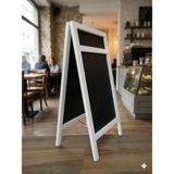 Veo Store Ahşap Ayaklı Menü Panosu - Çift Taraflı Tebeşir Tahtası - Kafe Restoran Tipi Kara Tahta (100X50CM) - Beyaz