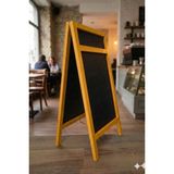 Veo Store Ahşap Ayaklı Menü Panosu - Çift Taraflı Tebeşir Tahtası - Kafe Restoran Tipi Kara Tahta (100X50CM) - Sarı