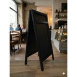 Veo Store Ahşap Ayaklı Menü Panosu - Çift Taraflı Tebeşir Tahtası - Kafe Restoran Tipi Kara Tahta (100X50CM) - Siyah