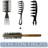Vepa 2135 Profesyonel Şekillendirici Carbon Tarak 3’Lü+ Fön Fırçası