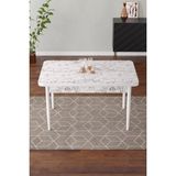 Vera 70X110 Mdf Beyaz Mermer Desen Ahşap Ayaklı Sabit Üst Kalite Mutfak Masası, Yemek Masası, Salon Masası