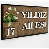 Vera Atölye Kişiselleştirilebilir Ahşap Kapı Isimliği - 23 x 13,5 cm Modern Aile Ismi ve Kapı Numarası Tabelası - Ceviz - Beyaz