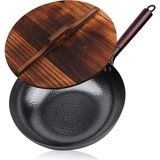 Vera Concept Store 12,5 Inç Karbon Çelik Wok, Woks ve Karıştırma Tavaları Kapaklı Mutfak Tencere Elektrikli Gazlı Ocaklar Için Düz Tabanlı (A 32 Cm) (A 32 Cm)