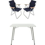 Vera Concept Store 60X80 Katlanır Masa + 2 Adet Katlanır Sandalye Kamp Seti Bahçe Balkon Takımı Lacivert