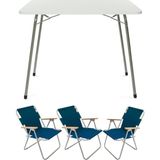 Vera Concept Store 60X80 Katlanır Masa + 3 Adet Katlanır Sandalye Kamp Seti Bahçe Balkon Takımı Mavi
