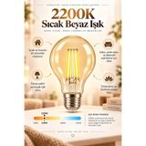 Vera Concept Store A60 Dimmerli Rustik Gün Işığı 2200K Amber LED Ampul Filament E27 Duylu Filamanlı Edison Ampül