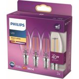Vera Concept Store LED Classic 40W B35 LED Mum Filament Ampul, 2700K Sarı Işık, E14 Ince Duy, Dim Edilmez, 3'lü Ekopaket