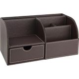 Vera Concept Store Masaüstü Düzenleyici,kalemlik,kumandalık,küpbloknotluk,tabletlik,kitaplık,6 Gözlü,çekmeceli,desktop Organizer,vegan,24,5 * 13 * 12,kahverengi