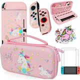 Vera Concept Store Pembe Unicorn Taşıma Çantası, Nintendo Switch (Oled Veya Lite) ile Uyumlu, Yerleştirilebilir Koruyucu Kavrama Kılıfı + Ekran Koruyucu + Unicorn Çıkart