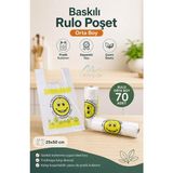 Vera Concept Store Rulo Poşet Orta Boy 25X50 cm Gülenyüz Baskılı Poşet Atlet Poşet Market Manav Poşeti Çöp Poşeti