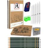 Vera Concept Store Telli A5 Kraft Eskiz Defteri Spiralli 50 Yaprak Karakalem Çizim Seti Sketch Pad Gölgelendirme Dereceli Kalem Yandan Açma