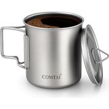 Vera Concept Store Titanyum Tencere, 420 Ml/15 Oz Kapaklı ve Katlanabilir Kulplu Kupa, Doğa Yürüyüşü Kamp Pişirme Için Dış Mekan Titanyum Bardak-Gümüş