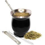 Vera Concept Store Yerba Mate Doğal Kabak/çay Bardağı Seti (Orijinal Geleneksel Mate Bardak - 8 Oz) | 2 Bombillas (Yerba Mate Pipet Kullanılabilir) ve Temizleme Fırçası