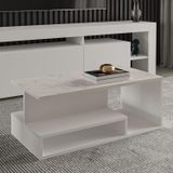 Vera Mini Orta Sehpa – Modern Tasarım, Fonksiyonel Raflı Yapı, Beyaz/Beyaz Mermer