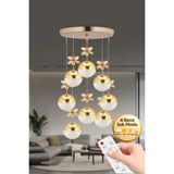 Vera Model 8'li Gold Kumandalı 3 Renk Modu Kristal Taşlı Modern Salon Mutfak Oturma Çocuk Odası LED Avize - Altın