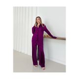 verabelle Kadın Pliseli Saten Fitilli Krinkıl Kumaş Pantalon Gömlek Takım
