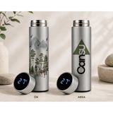 Veracraft Kişiye Özel Isim Yazılı Doğa ve Geyik Tasarımlı Dijital Isı Göstergeli Çelik Termos 450 ml - Gri