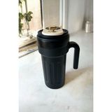 Verahed Dijital Sıcaklık Göstergeli 700ML Sızdırmaz Vakumlu Ergonomik Saplı Paslanmaz Çelik Termos Bardak - Mat Siyah