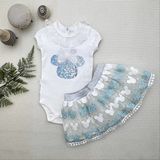 Veraura Lifestyle 1-2-3 Yaş Payetli Mickey Nakışlı Kısa Kollu Brode Etekli 2li Kız Bebek Takımı Turkuaz - 2 Yaş