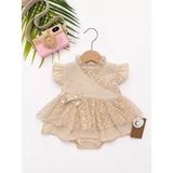 Veraura Lifestyle 3/12 Ay Dantel Detaylı Organik Kumaş Bebek Elbisesi - Bej - 9 - 12 Ay