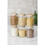 Veraura Lifestyle 6 Lı Set Bambu Kapaklı Cam Kavanoz & Erzak Saklama Kabı 800 ml Orta Boy ( Vakum Kapak )