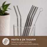 Veraura Lifestyle 6'lı Kaşıklı Pipet Seti - Metal - Pipet Temizleme Fırçası - Belirtilmemiş