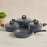 Veraura Lifestyle 7 Parça Granit Tencere ve Tava Seti (20-24CM Derin, 27CM Cam Kapak, 26CM Tava) - Standart