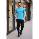 Veraura Lifestyle Erkek T-Shirt Bisiklet Yaka Slim Fit Dar Kesim Likralı Tişört Günlük Basic Body - Açık Mavi 184092