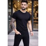 Veraura Lifestyle Erkek T-Shirt Bisiklet Yaka Slim Fit Dar Kesim Likralı Tişört Günlük Basic Body - Siyah 184093