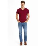 Veraura Lifestyle Erkek T-Shirt V Yaka Slim Fit Dar Kesim Likralı Tişört Günlük Basic Body - Bordo 184025