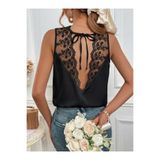 Veraura Lifestyle Kadı Askılı V Dantel Yakalı Sırttan Bağcıklı Sandy Bluz Siyah S/M 187178