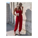 Veraura Lifestyle Kadın Ip Askılı Kruvaze Yakalı Belden Kuşaklı Uzun Sandy Tulum 185125