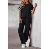Veraura Lifestyle Kadın Kısa Kollu Bisiklet Yakalı Ribanalı Viskon Iki Iplik Bluz Ve Pantolon Ikili Takım Siyah 2XL/3XL 192359