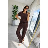 Veraura Lifestyle Kadın Kısa Kollu Bisiklet Yakalı Viskon Iki Iplik Bluz Ve Pantolon Ikili Takım Kahverengi 2XL/3XL 192756