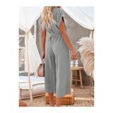 Veraura Lifestyle Kadın Kısa Kollu V Yakalı Düğmeli Kuşaklı Cep Detaylı Uzun Tulum 190985