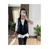 Veraura Lifestyle Kadın Uzun Kollu Asimetrik Kesim Viskon Bluz Ve çatlak Deri Görünümlü Yelek Ikili Takım Beyaz L/XL 173823