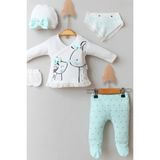 Veraura Lifestyle Little Mause Desenli % 100 Pamuk 5'li Kız Bebek Hastane Çıkış Seti - 0 - 3 Ay - Yeşil