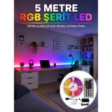 Veraura Lifestyle Rgb Şerit LED 5 Metre 5050 Smd Kumandalı Çok Renkli Ev Oda Tv Arkası Dekoratif Aydınlatma