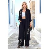 Veraura Lifestyle Siyah Çiçek Nakışlı Gömlek Elbise Pantolon Takım - Standart