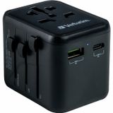 Verbatim Evrensel seyahat adaptörü UTA‑01, 2 USB A bağlantılı priz adaptörü, dizüstü bilgisayar, cep telefonu, kamera ve benzerleri için seyahat fişi, dünya çapında kullanılabilir, 100-250 V