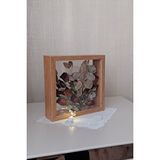 Verda Çerçeve Ledli 25x25 Cm Çift Yönlü Derin Gül Çerçevesi! Gelin Buketi Çerçevesi! Bambu Kahverengi
