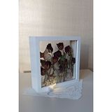 Verda Çerçeve Ledli 25x25 Cm Çift Yönlü Derin Gül Çerçevesi! Gelin Buketi Çerçevesi! Beyaz