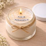 Verda Desing Aşkım Neredesin Notlu Kokulu Kavanoz Mum - Özel Notlu Hediyelik Cam Mum - Beyaz - 1 Adet