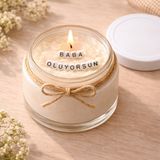 Verda Desing Baba Oluyorsun Notlu Kokulu Kavanoz Mum - Özel Notlu Hediyelik Cam Mum - Beyaz - 1 Adet