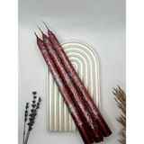 Verda Desing Dekoratif Gümüş Mermer Desenli Metalik Kırmızı Şamdan Mumu 3 Lü Set - 1