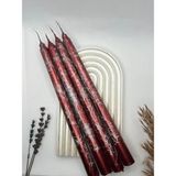 Verda Desing Dekoratif Gümüş Mermer Desenli Metalik Kırmızı Şamdan Mumu 4 Lü Set - 1