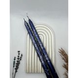Verda Desing Dekoratif Gümüş Mermer Desenli Metalik Lacivert Şamdan Mumu 2 Li Set - 1