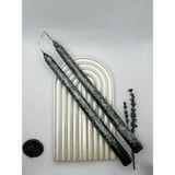 Verda Desing Dekoratif Gümüş Mermer Desenli Metalik Yeşil Şamdan Mumu 2 Li Set - 1