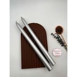 Verda Desing Dekoratif Metalik Gümüş Silver Şamdan Mumu 2 Li Set - 1