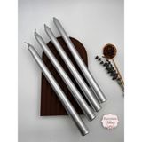 Verda Desing Dekoratif Metalik Gümüş Silver Şamdan Mumu 4 Lü Set - 1